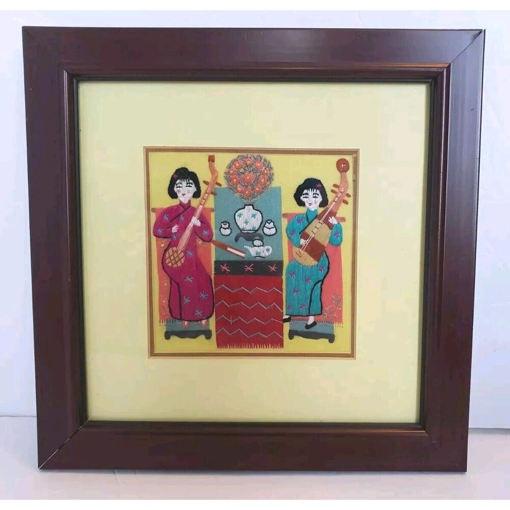 Framed Chinese Folk Art~ Story Telling and Ballad Singing ~Silk Embroidery